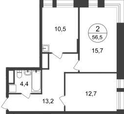 ЖК «Первый Московский», планировка 2-комнатной квартиры, 56.50 м²