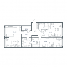 ЖК «iLove», планировка 3-комнатной квартиры, 110.00 м²