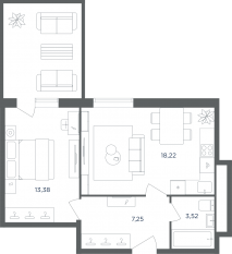 МФК «Равновесие», планировка 2-комнатной квартиры, 42.30 м²