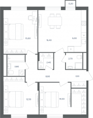 МФК «Равновесие», планировка 4-комнатной квартиры, 81.70 м²