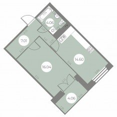 ЖК «Огни Залива», планировка 1-комнатной квартиры, 43.74 м²