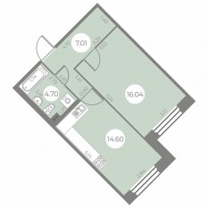 ЖК «Огни Залива», планировка 1-комнатной квартиры, 42.35 м²