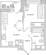 ЖК ЦДС «Новые Горизонты», планировка студии, 33.10 м²