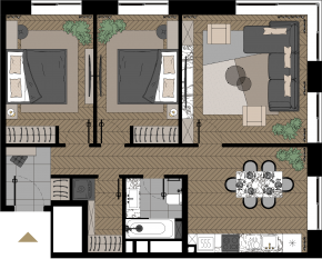 МФК «Зорге 9», планировка 3-комнатной квартиры, 78.30 м²
