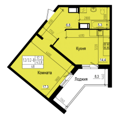 ЖК «Прагма City», планировка 1-комнатной квартиры, 48.00 м²