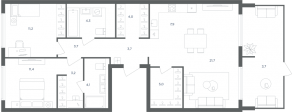 МФК «Равновесие», планировка 3-комнатной квартиры, 83.90 м²