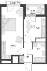 Апарт-комплекс «GloraX Заневский», планировка 1-комнатной квартиры, 45.00 м²