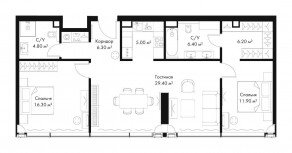 МФК «SLAVA», планировка 2-комнатной квартиры, 86.30 м²