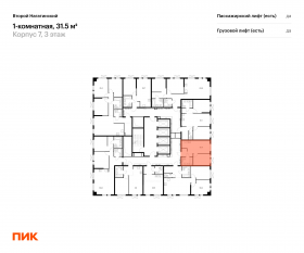 ЖК «Второй Нагатинский», планировка 1-комнатной квартиры, 31.50 м²