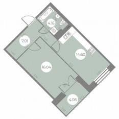 ЖК «Огни Залива», планировка 1-комнатной квартиры, 43.84 м²