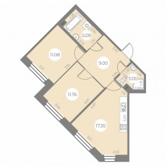 ЖК «Огни Залива», планировка 2-комнатной квартиры, 57.23 м²