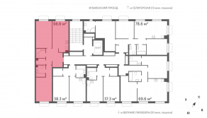 ЖК «Дмитровское небо», планировка 2-комнатной квартиры, 66.60 м²