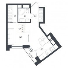 ЖК «Новая Щербинка», планировка студии, 27.40 м²