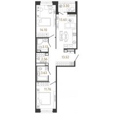 ЖК «Ultra City 3.0», планировка 2-комнатной квартиры, 64.35 м²