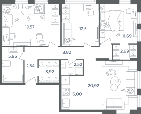 ЖК «Headliner», планировка 3-комнатной квартиры, 98.20 м²
