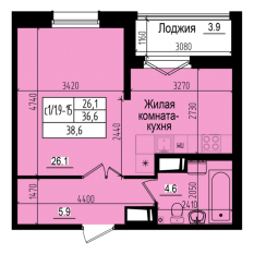 ЖК «Прагма City», планировка студии, 38.60 м²