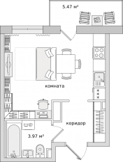 ЖК ЦДС «Новые Горизонты», планировка студии, 26.90 м²