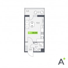 ЖК «All inclusive», планировка студии, 22.20 м²