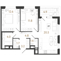 ЖК «Литера», планировка 2-комнатной квартиры, 60.20 м²