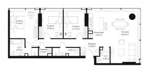МФК «SLAVA», планировка 3-комнатной квартиры, 111.10 м²