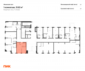 ЖК «Ильинские луга», планировка 1-комнатной квартиры, 31.62 м²