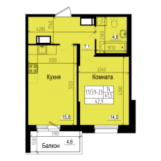 ЖК «Прагма City», планировка 1-комнатной квартиры, 42.90 м²