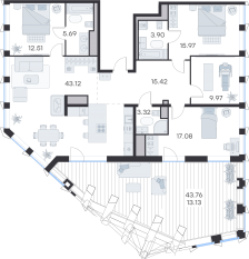 ЖК «GloraX Premium Василеостровский», планировка 4-комнатной квартиры, 139.80 м²