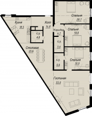 ЖК «Meltzer Hall», планировка 3-комнатной квартиры, 204.67 м²