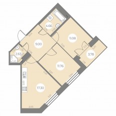 ЖК «Огни Залива», планировка 2-комнатной квартиры, 58.32 м²
