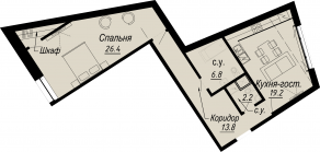 ЖК «Meltzer Hall», планировка 1-комнатной квартиры, 68.40 м²