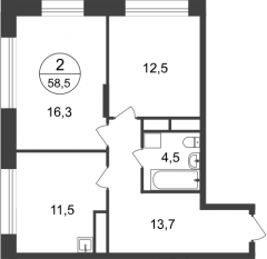 ЖК «Первый Московский», планировка 2-комнатной квартиры, 58.50 м²
