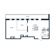 ЖК «Полис Приморский 2», планировка 2-комнатной квартиры, 60.10 м²
