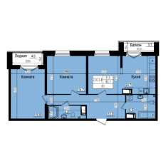 ЖК «Прагма City», планировка 2-комнатной квартиры, 83.00 м²