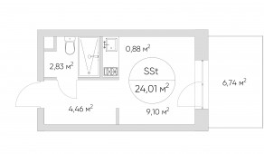 Апарт-комплекс «N'ice loft», планировка студии, 24.00 м²