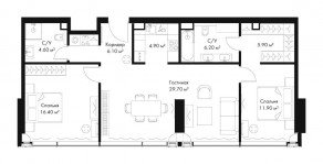 МФК «SLAVA», планировка 2-комнатной квартиры, 85.70 м²
