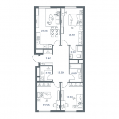 ЖК «iLove», планировка 4-комнатной квартиры, 90.60 м²