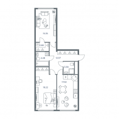 ЖК «iLove», планировка 2-комнатной квартиры, 75.60 м²