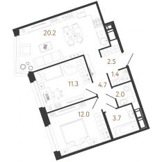 ЖК «Литера», планировка 2-комнатной квартиры, 57.80 м²