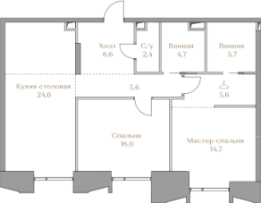 ЖК «Luzhniki Collection», планировка 2-комнатной квартиры, 85.90 м²