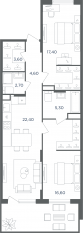 МФК «Равновесие», планировка 3-комнатной квартиры, 72.60 м²