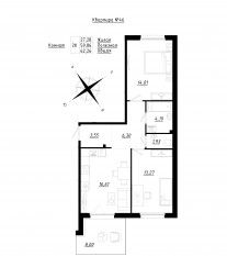 МЖК «Счастье 2.0», планировка 2-комнатной квартиры, 62.26 м²