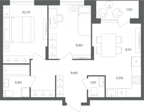 МФК «Равновесие», планировка 3-комнатной квартиры, 49.80 м²