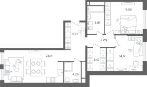 ЖК «Headliner», планировка 4-комнатной квартиры, 81.10 м²