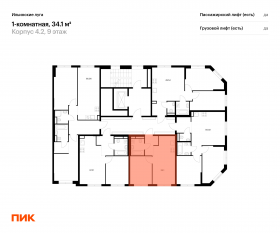ЖК «Ильинские луга», планировка 1-комнатной квартиры, 34.10 м²