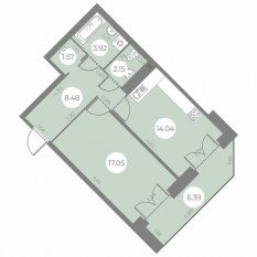 ЖК «Огни Залива», планировка 1-комнатной квартиры, 50.41 м²