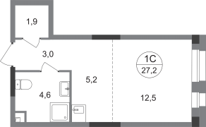 ЖК «Первый Московский», планировка студии, 27.20 м²