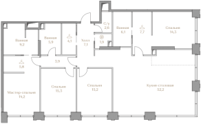 ЖК «Luzhniki Collection», планировка 4-комнатной квартиры, 165.50 м²