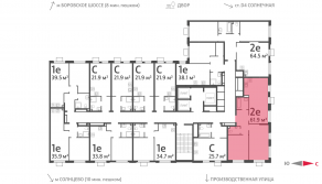 ЖК «Лучи», планировка 2-комнатной квартиры, 61.90 м²