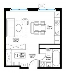 ЖК «Эко Видное 2.0», планировка студии, 33.80 м²