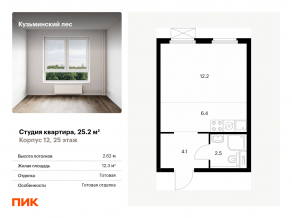 ЖК «Кузьминский лес», планировка студии, 25.20 м²